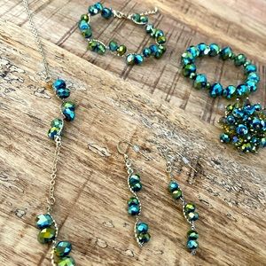 Beaded Matching Jewelry Bundle Necklace Two Bracelets Earrings and a Ring